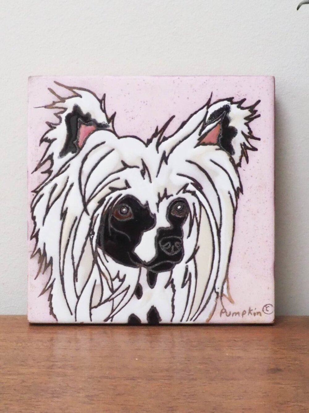 Vtg Ceramic Tile Dog Trivet - Hand Glazed Chihuahua Trivet - Pumpkin Albuquerque